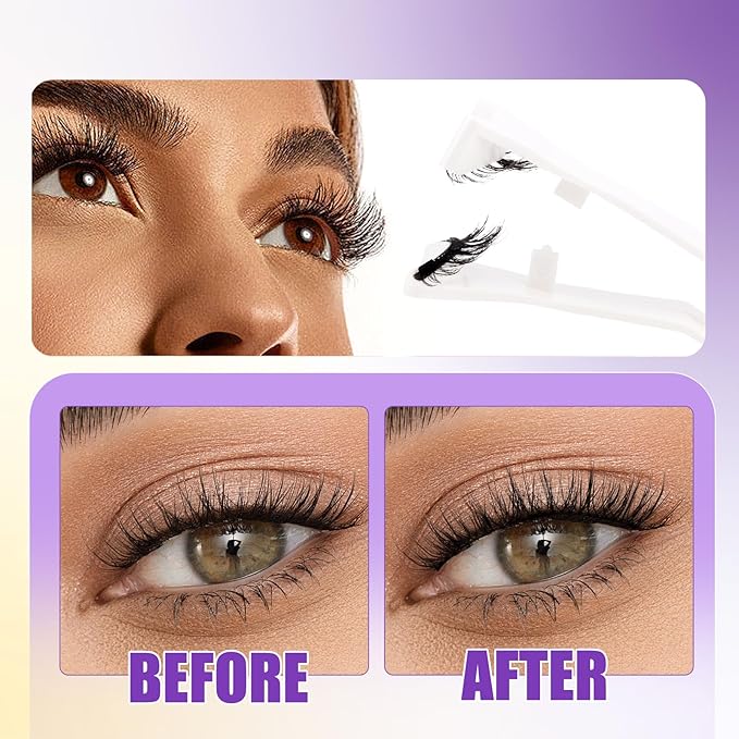 2 Pairs Magnetic Eyelashes with Applicator: Natural Look, Reusable, No Glue Needed, Wendy Lashes, CX0305, 079+B01