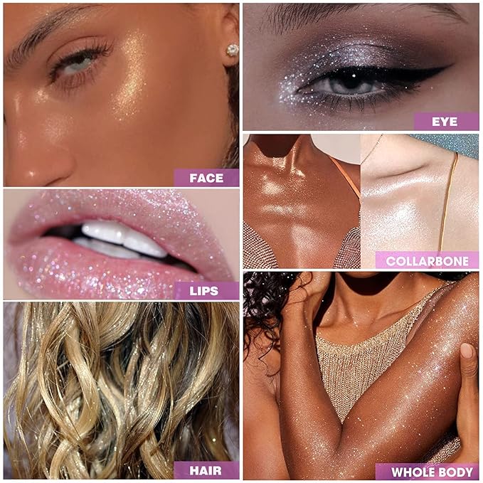 2pcs/set Polvo De Hadas Highlighters, Glitter Brightens Face Cheeks Body Lips Highlighting Patting Powder, Three-Dimensional Shimmer Bronzer Blusher Highlight Makeup Kit (Golden Brown)