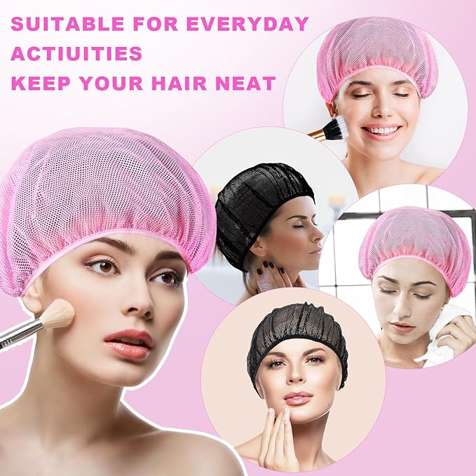 6pcs Hair Nets for Sleeping,Night Reusable Mesh for Women Sleeping,Curly Hair Sleep Cap Mesh Bonnets(Black, Pink)