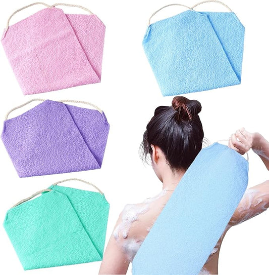 4PCS Back Scrubber for Shower, Shower Back Scrubber Body Bath Pull Strap Scrubber with Handles Nylon Exfoliating Washcloth Extended Length Washers Stretchable Shower Scrubber for Face Back Cleans Skin