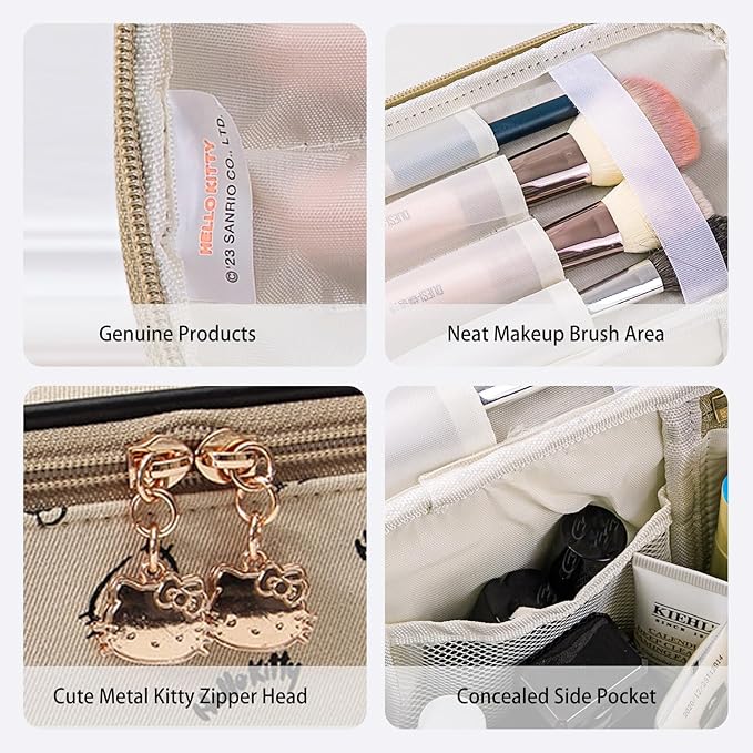 AmBealla Make up Bag Travel Cosmetic Bags Brush Holder Zipper Pouch Case Organizer Cute Organizer Suitable for Purse for Women (Beige Bucket Bag)