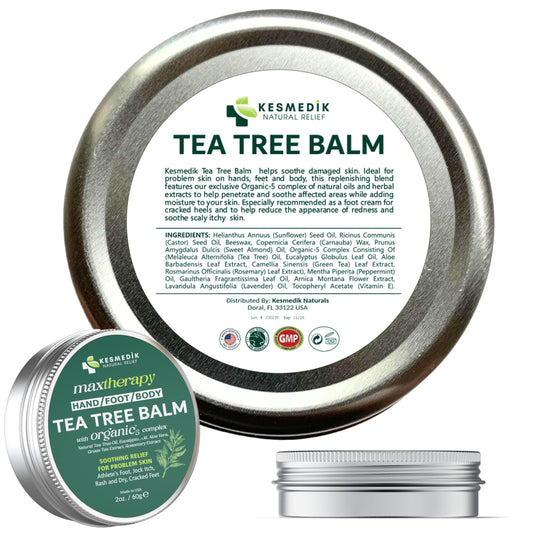 KESMEDIK Tea Tree Oil MaxTherapy Balm, Itchy Skin Relief, Soothing for Rashes, Jock Itch, Athlete’s Foot, Chafing, Insect Bites, Folliculitis, Dry Sensitive Skin, Effective & Safe for All Ages, 1-Pack