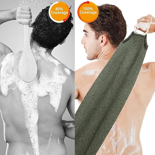 Scrubber Back for Shower Extended Length Scrubber Towel Exfoliating Washcloth Body Scrub Sponge Shower Loofah with Handle for Women Men Deep Clean Body Skin Massages (White&green2)