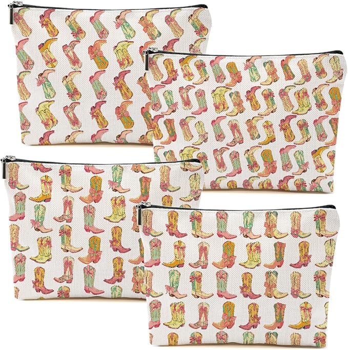 4pcs Western Makeup Bag, Western Gifts for Women Cosmetic Bag Cowgirl Gifts for Women Female Girls Sister BFF, Cowboy Boots Gift Christmas Birthday Gift, Cowgirl Stuff