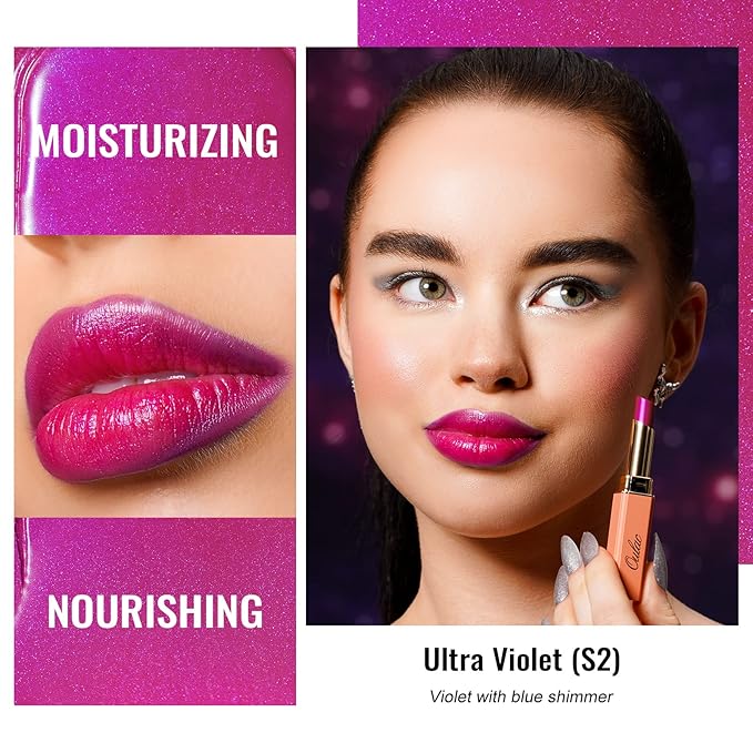 Oulac Moisture Pink Purple Lipstick - 2 in 1 Shimmer Lipstick & Lip Balm, Juicy & Glossy Finish, Long Lasting Hydrating, Smooth for Dry, Cracked and Chapped Lips, Vegan 2.2g/0.07oz (S02)