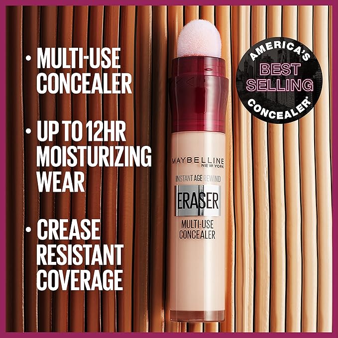 Maybelline Instant Age Rewind Eraser Dark Circles Treatment Multi-Use Concealer, 146.5, 1 Count (Packaging May Vary) (Pack of 4)