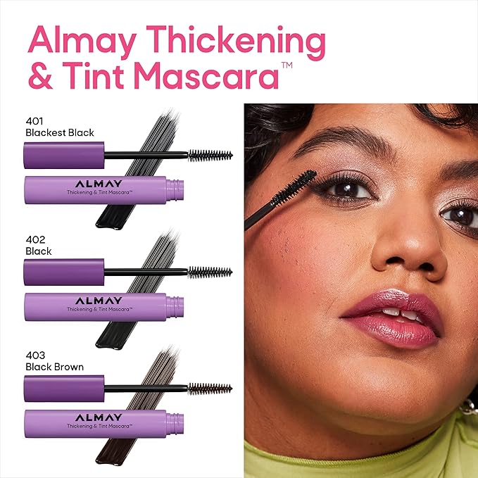 Almay Thickening & Tint Mascara, Instant Soft Full Volume, Conditions & Darkens Natural Lashes Over Time, No Flaking or Clumping, 402 Black, 2 count
