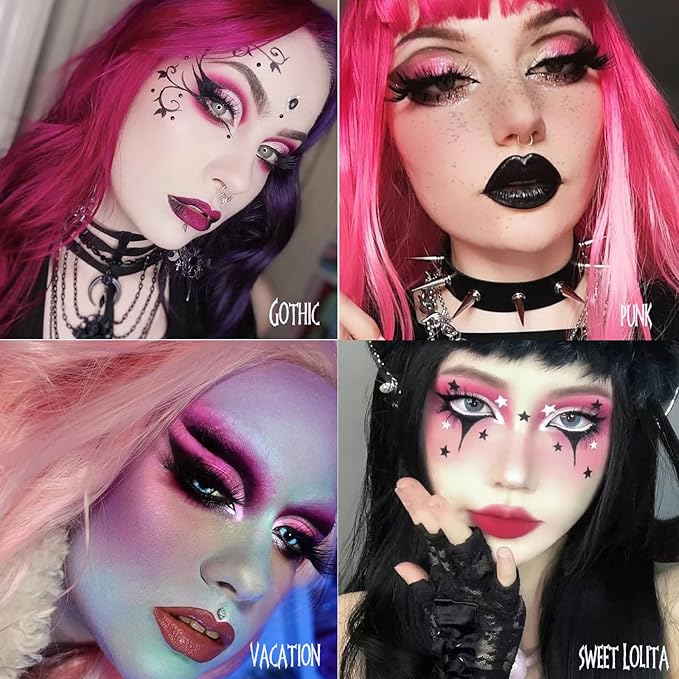 Black Pink Eyeshadow Palette, Matte Glitter White Grey Silver Goth Makeup Palette, Pigmented Long Wear Radiant Hot Pink Gothic Smoky Eye Shadow Pallet for Halloween Vampire, Witch,Lolita, Y2K, Cosplay