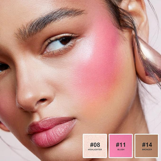 Lezero 3Pcs Contour Stick Makeup Kit, Shades with Highlighter, Blush and Bronzer Trio for Sculpt the Cheeks and Body, Longwear, Waterproof, Dewy & Matte Finish, #1 LIGHT FAIR (08,11,14)