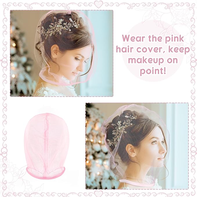 Loopeer 6 Pcs Makeup Protector Hood Washable Light Airy Nylon Chiffon Makeup Hood Zipper Closure Reusable Make up Face Cover for Women Girls Beauty Weddings (Pink)