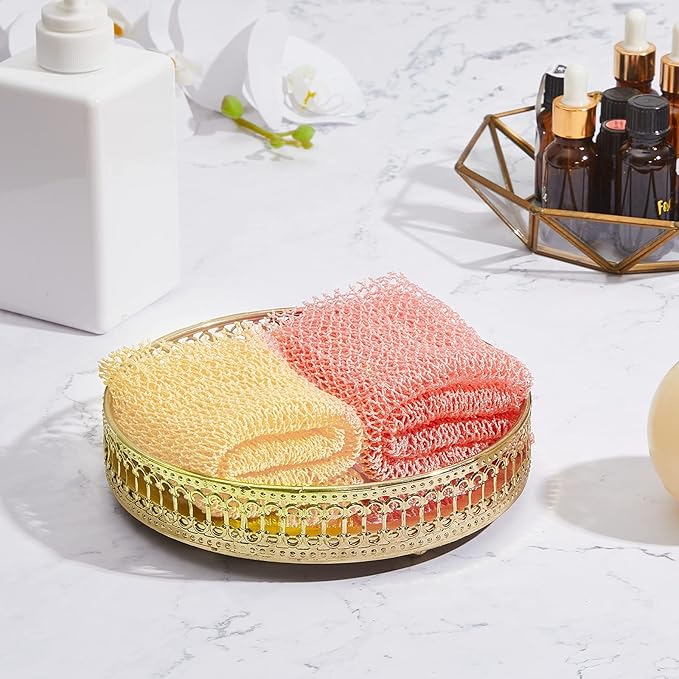2 Pieces African Net Sponge Exfoliating Net African Body Scrubber Bath Rag Washcloth Towel Shower Body Back Scrubber Skin Smoother for Daily Use or Stocking Stuffer (Peach Pink, Creamy)