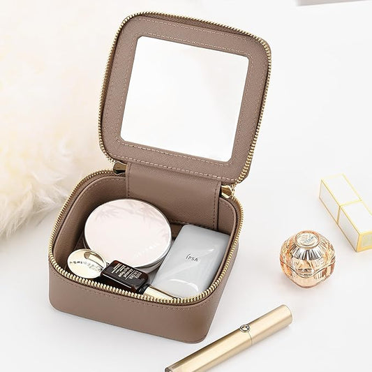 Aveniee Mini Clear Makeup Bag, Small Travel Toiletry Bag Cosmetic Bags TSA Approved, Clear Makeup Case Pouch with Zipper, Car Organizer Essentials for Women Men(Mini-Taupe)