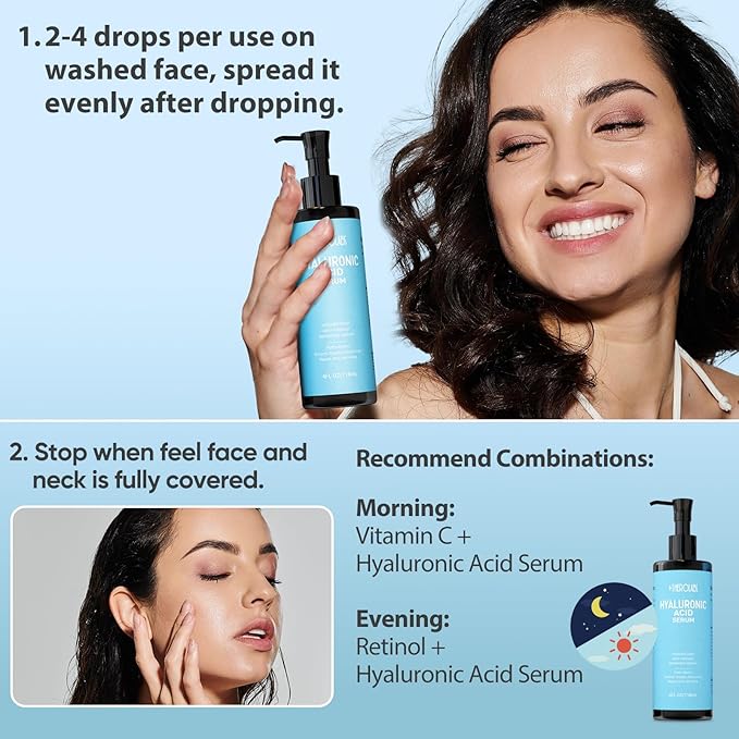 Hyaluronic Acid Serum for Face with Vitamin B5, C, E & Niacinamide, Hydrating & Plumping Face Serum for Sensitive Skin, Fragrance-Free 4 Fl Oz