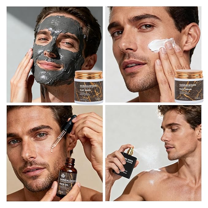 Christmas Gifts for Men, 30 Pcs Men Sandalwood Beard Grooming Set, Facial Skin Care Set, Bath & Body Gift Kit, Face Cleanser, Bath Bomb, Serum, Birthday, Valentines, Father Day, Husband, Holiday