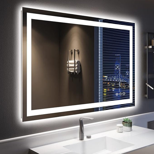 48x32 Inch LED Bathroom Mirror with Lights Front and Backlit Lighted Vanity Mirror for Bathroom Wall with 3 Colors Dimmable Anti-Fog Memory Shatter-Proof IP54 Waterproof Horizontal/Vertical