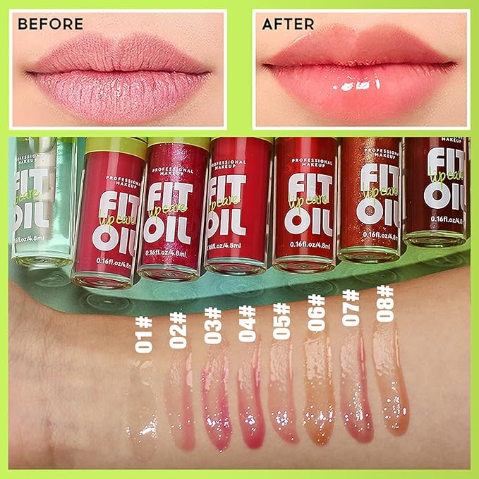 4 Colors Lip Oil Lip Glaze, Big Brush Head Hydrating Lip Glow Oil, Transparent Toot Tinted Nourishing Long Lasting Repairing Lightening Lip Lines (Set B)