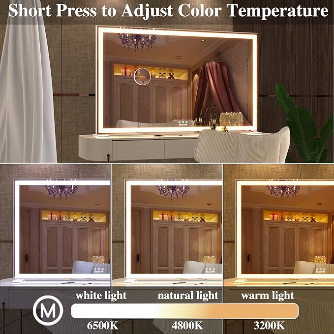 ANYHI Extra Large Vanity Mirror with LED Light, 40"x24.3" Hollywood Vanity Mirror with 10X Magnifying, Big Size Makeup Mirror, Tabletop/Wall Mounted, White