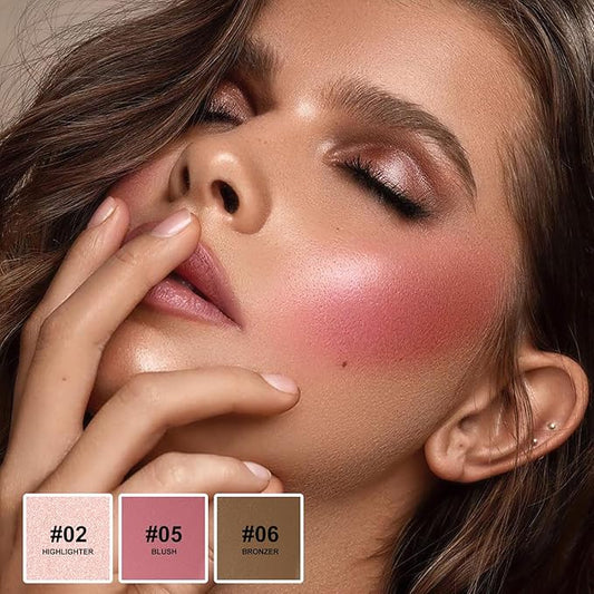 Lezero 3Pcs Contour Stick Makeup Kit, Shades with Highlighter, Blush and Bronzer Trio for Sculpt the Cheeks and Body, Long Lasting, Waterproof, Dewy & Matte Finish, LIGHT MEDIUM (02,05,06)