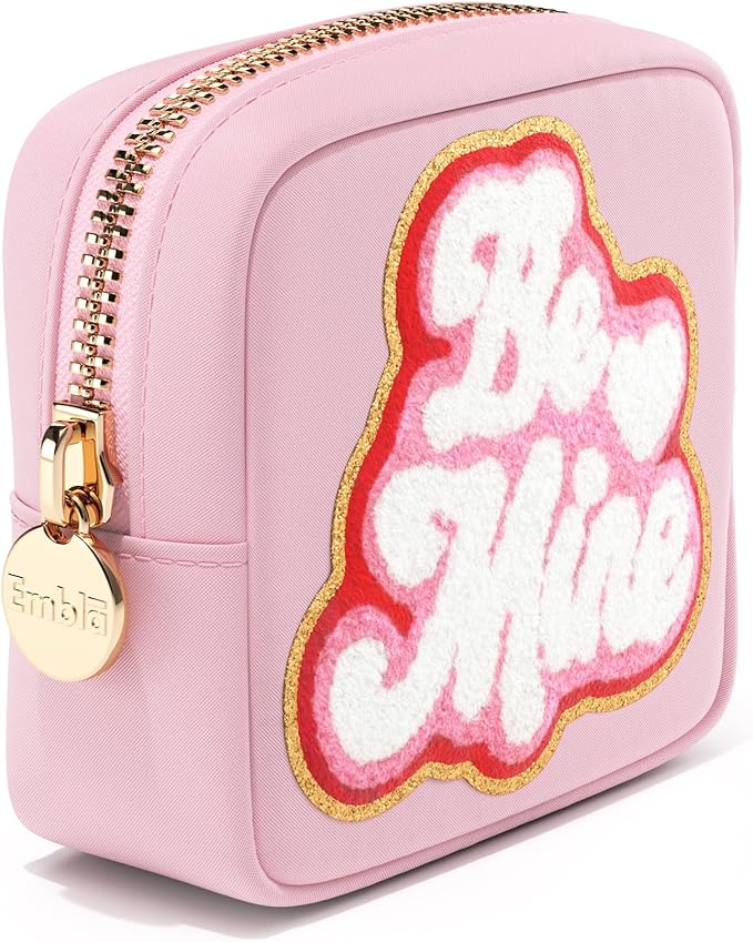 BE MINE Valentine Makeup Bag Travel Cosmetics Pouch and Toiletry Bag, Nylon Zipper Pouch Purse, Cute Make Up Organizer Storage Tote for Women Girls, Travel Skincare Case, Small Makeup Bags, Flamingo