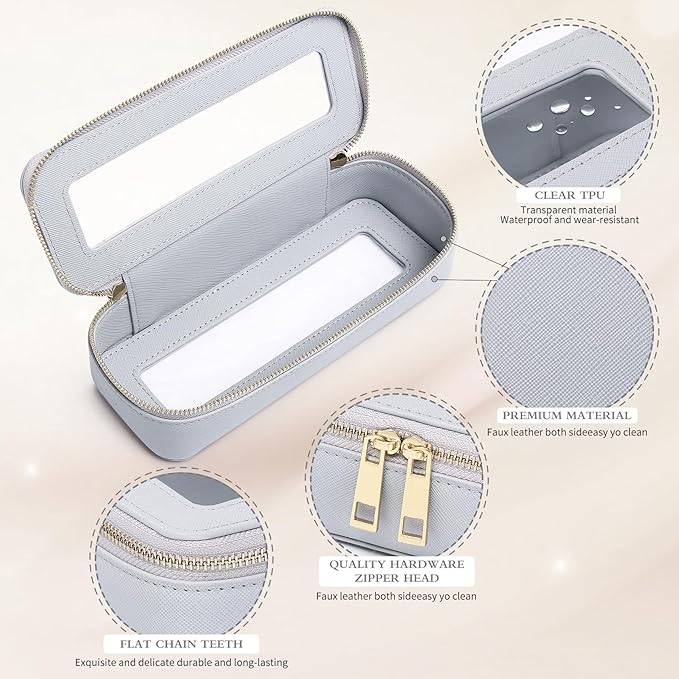 Makeup Brush Case Clear Travel Cosmetic & Toiletry Bag Small Makeup Bag with Zipper Purse Organizer Car Essential Bag for Women (Gray, SLIM)