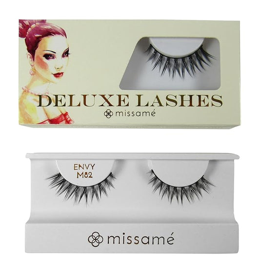 Missamé ENVY Deluxe Beauty False Eyelashes Set Handmade with Premium Synthetic Fibers, Black, 1 Pair