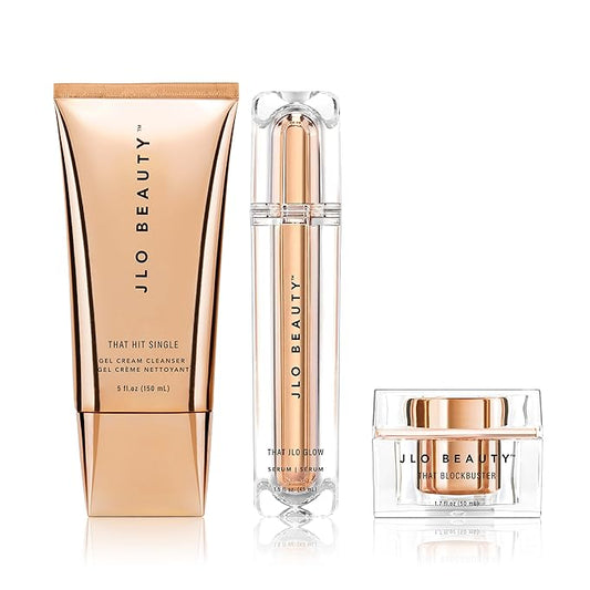 JLO BEAUTY That JLo Starter Skin Care Kit Includes Gel Cream Face Cleanser, 1.7 oz, Face Moisturizer Cream, 0.5 oz, Facial Serum, 0.5 oz, Gently Tightens, Clears, and Hydrates for Smooth, Radiant Skin