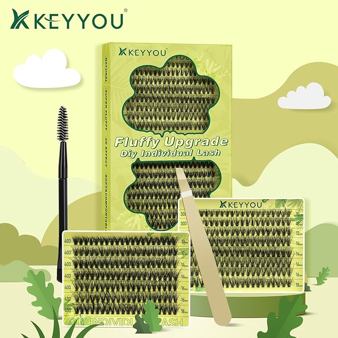 Lash Clusters 3D Effect Individual Lashes KEYYOU 300pcs 30D D Curl 10-18MIX Eyelash Clusters Wispy Lashes Fluffy Cluster Lashes Natural Soft DIY Lash Extension(3D-30D40D-10-18MIX)