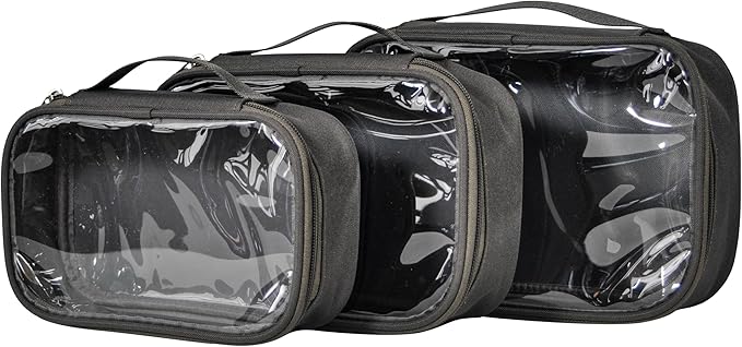 3pcs Pack TSA Approved Travel Pro Beauty Makeup Kits Cosmetic Organizers Case Clear Utility Pouch Combo Set Bag with Zipper & Handle (Grey)