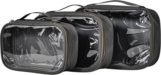 3pcs Pack TSA Approved Travel Pro Beauty Makeup Kits Cosmetic Organizers Case Clear Utility Pouch Combo Set Bag with Zipper & Handle (Grey)