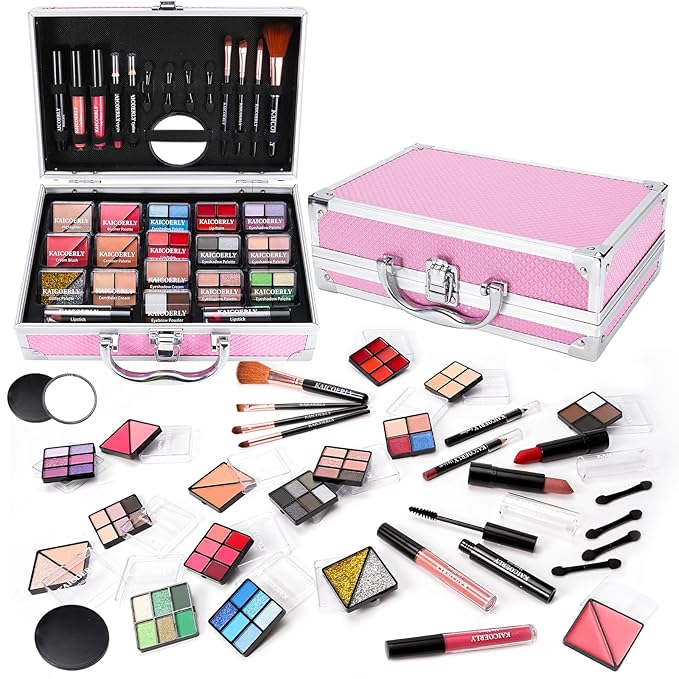 Makeup Kit for Women Girls, Fashionable Make Up Present Set for Beginners Professionals Traveler with Case, Makeup Essential with Eyeshadow Palette, Lip Gloss, Mascara,Foundation Face Primer(Pink)