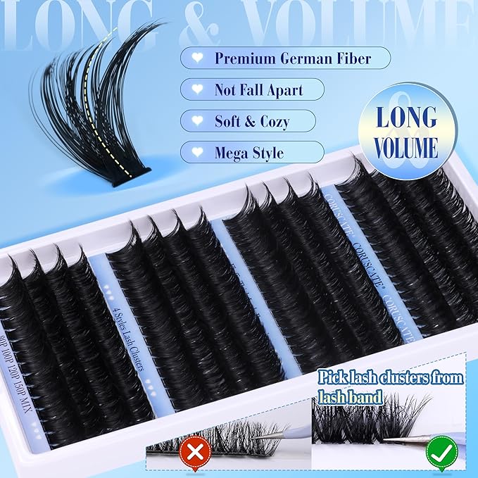 Lash Clusters Long 14-20mm Eyelash Clusters 80D+100D+120D+150D Volume Cluster Eyelash Extensions Thick 284pcs Individual Lashes Strip Mink Eyelashes DIY Wispy Lash Extension by CORUSCATE