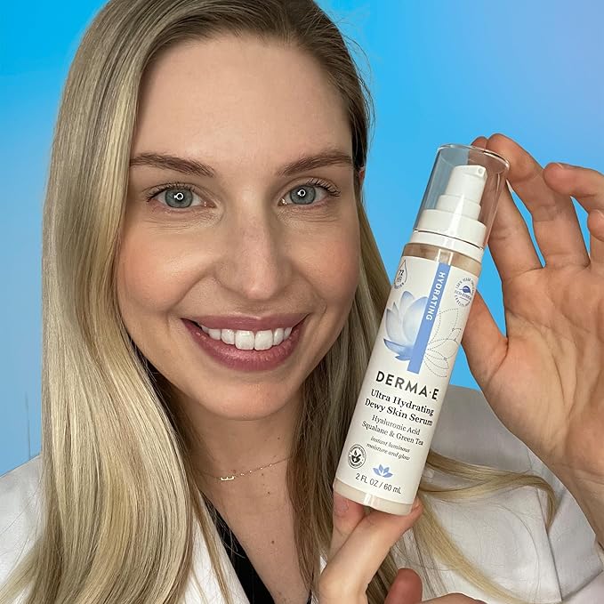 DERMA E Ultra Hydrating Dewy Skin Serum – Moisturizing Facial Treatment with Anti-Aging Squalane, Hyaluronic Acid and Ceramides to Smooth and Replenish, 2 FL Oz