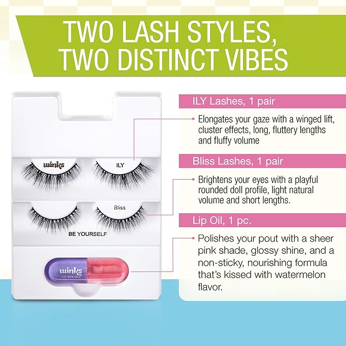 Ardell Winks ILY + Bliss Lashes & Lip Kit, Dual Eyelash & Lip Enhancer Lip Kit, 1-pack