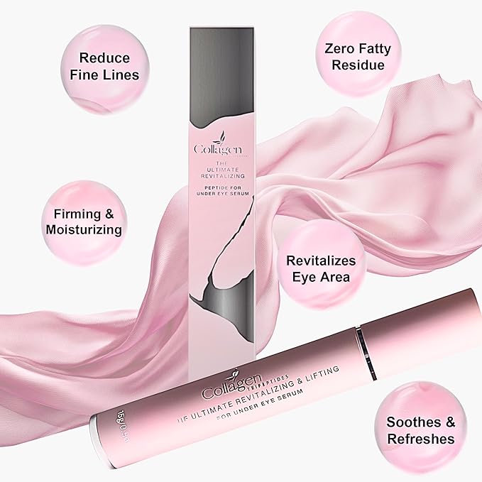 All Natural Collagen, Peptide Complex Under Eye Lift, Firming Serum for Puffiness, Tired Eyes, with Niacinamide + Fine Lines, Wrinkles, Anti-Aging, Hydrating