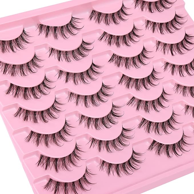 Manga Lashes Clear Band Natural Lashes Wispy Asian 12mm 3D Short Eyelashes D-Curl False Eyelashes Pack by Kiromiro