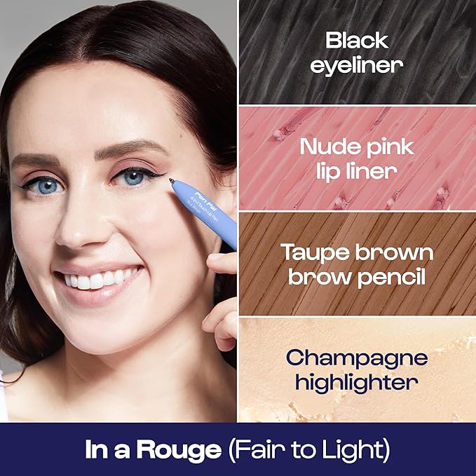 Alleyoop Pen Pal 4-in-1 Makeup Pen – Comes with Eyeliner, Lip Liner, Highlighter Makeup & Eyebrow Pencils for Women – Portable, Touch-Up On the Go – Cruelty-Free, Vegan (In A Rouge (Light))