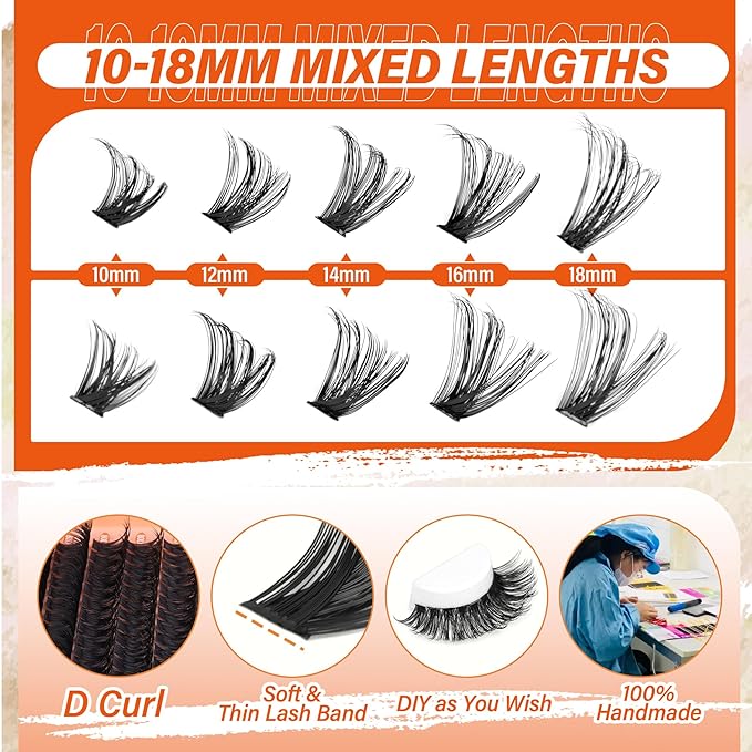 Mavphnee Lash Extensions Kit 280Pcs Cluster Eyelash Extensions Thick D-Curly Lash Clusters Volume 10-18MM DIY Individual Lashes Kit with Bond and Remover, Eyelash Tweezers(60D&80D 0.07D)