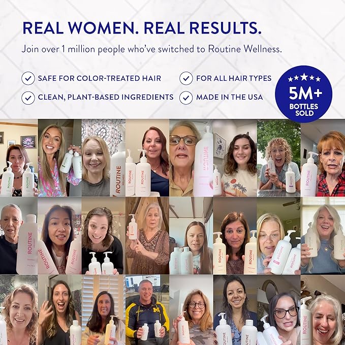 Routine Wellness Anti-Thinning Shampoo and Conditioner Set for Thinning Hair - Biotin DHT Blocker Women & Men - Color Safe Shampoo for Hair Loss & Healthier Hair - Jasmine & Rosewater (Pack of 2)