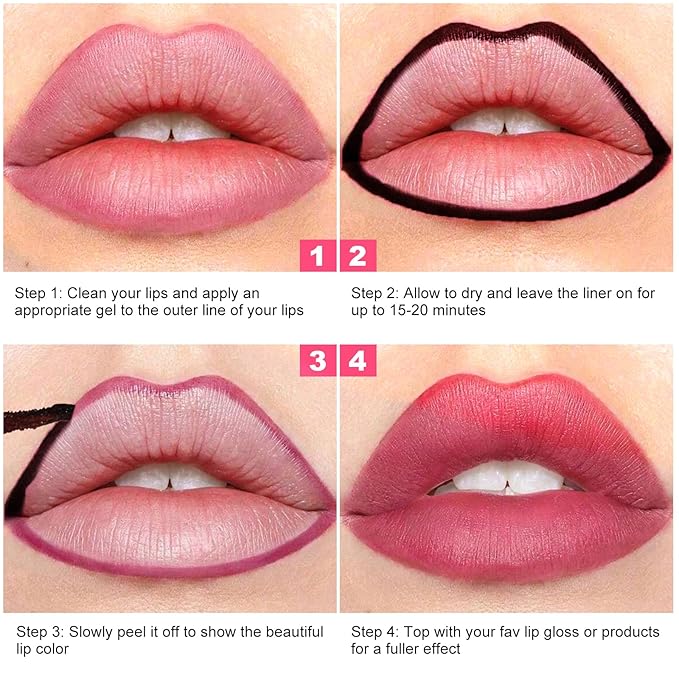 Lip Stain Peel Off - Long Wear Tattoo Lip Liner, Waterproof & Transfer-proof Peel Off Lip Stain with Matte Finish, Lip Tint For All Skin Types (3PCS-Nude&Berry&Mauve, 3 Count(Pack of 1))