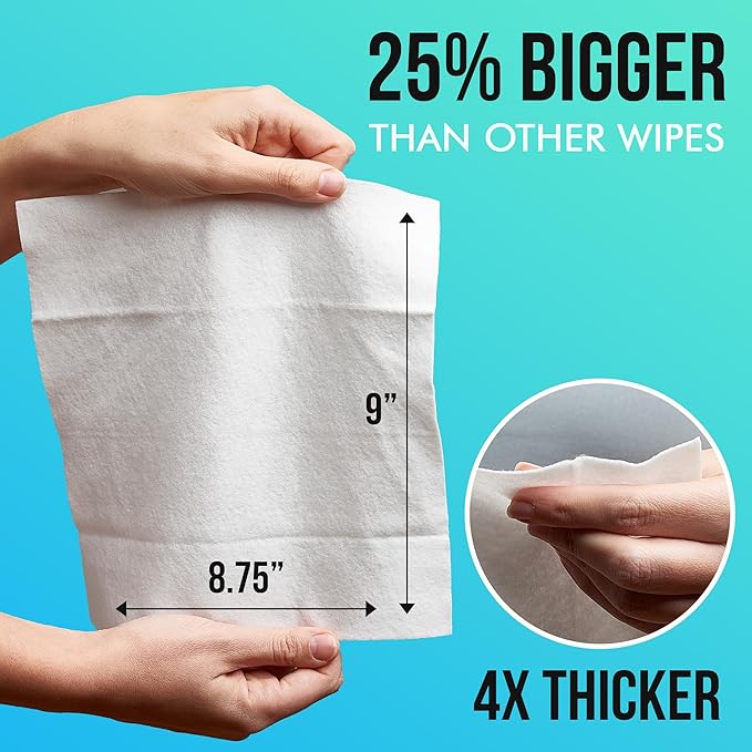Extra Large Bath Wipes for Adults Bathing No Rinse - 120 Disposable Body Cleansing Wipes for Men, Women & Elderly - Great for Gym, Camping, Post Surgery - Shower Wipes