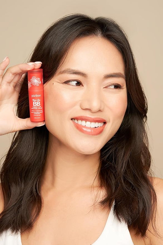 pürlisse Blush Glow Lip and Cheek Tint - Blush Stick for Cheeks and Lips with Vitamin E & Hyaluronic Acid - Hydrating & Buildable 2-in-1 Cream Blush Stick - Summer Coral (.28 oz)