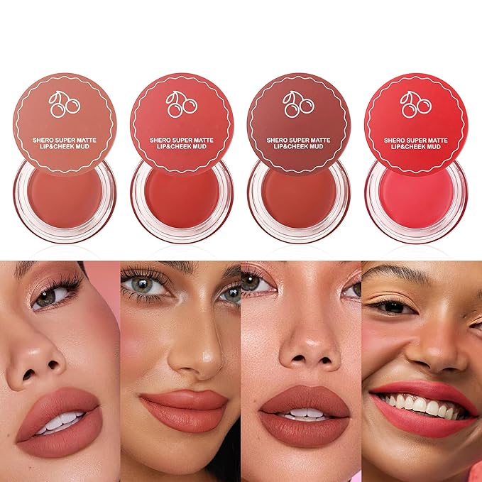 Blurry Pudding Pot for Lip&Cheek, Moisturizing Buildable Lightweight, Multi-Use Soft Matte Finish Makeup Blush, Natural Glow High Pigment Lipstick Blush Lasting Lip Tint, 04# Reddish Rose