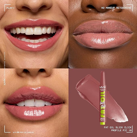 NYX PROFESSIONAL MAKEUP Fat Oil Slick Click, Lightweight, Buildable Pigmented Vegan Lip Balm - Profile Pic (Pink)