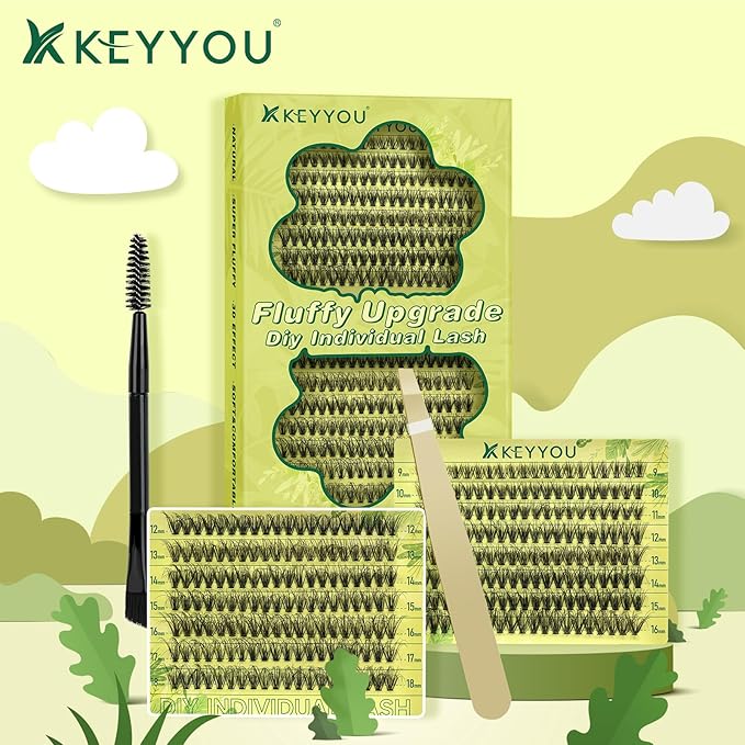 3D Effect Individual Eyelash Clusters 300pcs 30D D Curl 9-18MIX Wispy Fluffy Cluster Lashes Natural Soft DIY Lash Extension