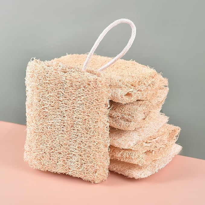 KADS Natural Loofah Sponge, Unbleached, 4 Pcs Luffa in Bulk, Eco Friendly Deep Clean Exfoliating Bath Scrubber for Adults, Men and Women Shower and Body Skin Care (12cm Length)
