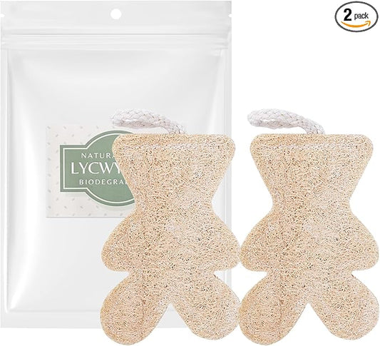 Bear Shaped Nature Loofah Sponge - Premium Body Wash Sponge - Exfoliating Body Scrubber for Shower - Bath Loofah Nature for Silky Smooth Skin - Loofah Pack for Holiday(Pack of 2)