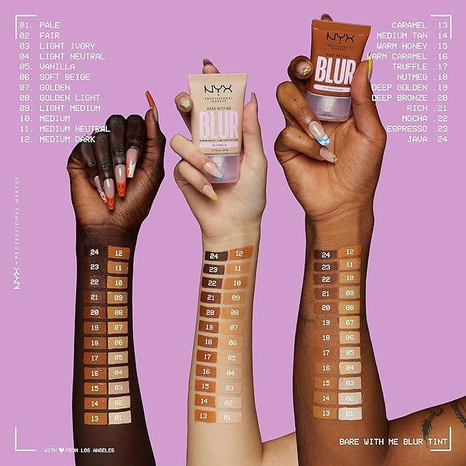 NYX PROFESSIONAL MAKEUP Bare With Me Blur Skin Tint Foundation Make Up with Matcha, Glycerin & Niacinamide - Rich