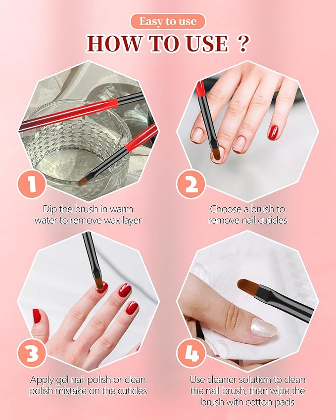 3PCS Nail Art Clean Up Brushes, Round/Angled/flat Acetone Resistant Gel Nail Polish Remover Brush, Nail Brushes for Tidying Up Polish Mishaps on Cuticles, and Nail Art Designs（Black Red）