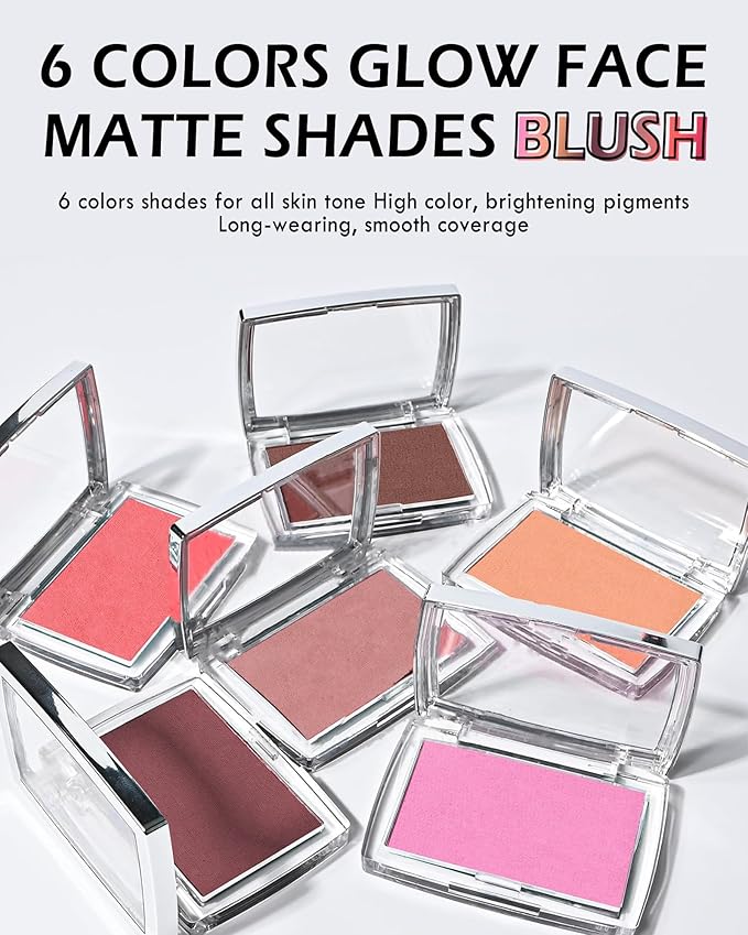 Powder Blush Palette, Matte Powder Makeup Blush for Cheeks, Natural Glow Face Blush Contour Palette, Lightweight, Smooth, Highly Pigmented Buildable Color, Long-lasting All-Day Face Enhancing -#Cherry