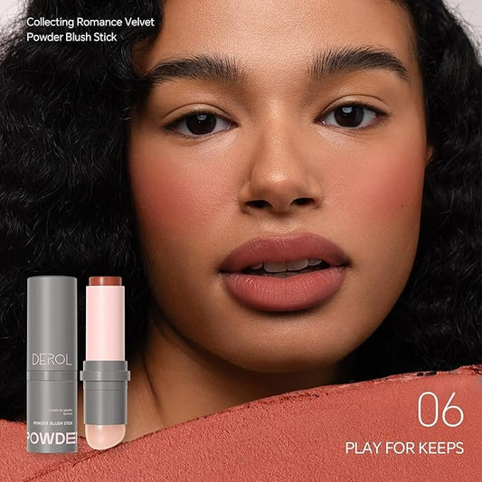 Cream to Powder Blush Stick, Built-In Jelly-like Silicone Makeup Applicator, Buildable & Blendable, Multi-use Blush Makeup Stick for Cheeks, Lips and Eyes, 06 PLAY FOR KEEPS